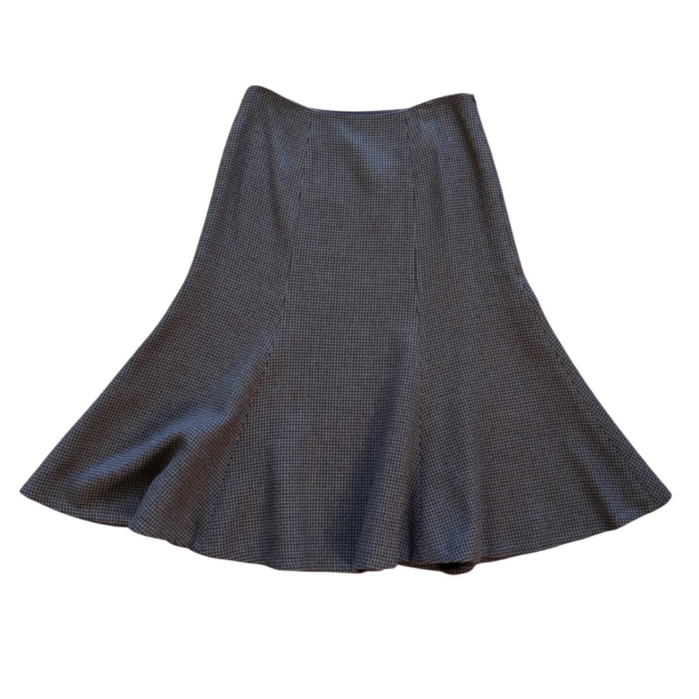 Lauren Ralph Lauren Brown Houndstooth Wool Midi Skirt Paneled‎ A-Line Size 10